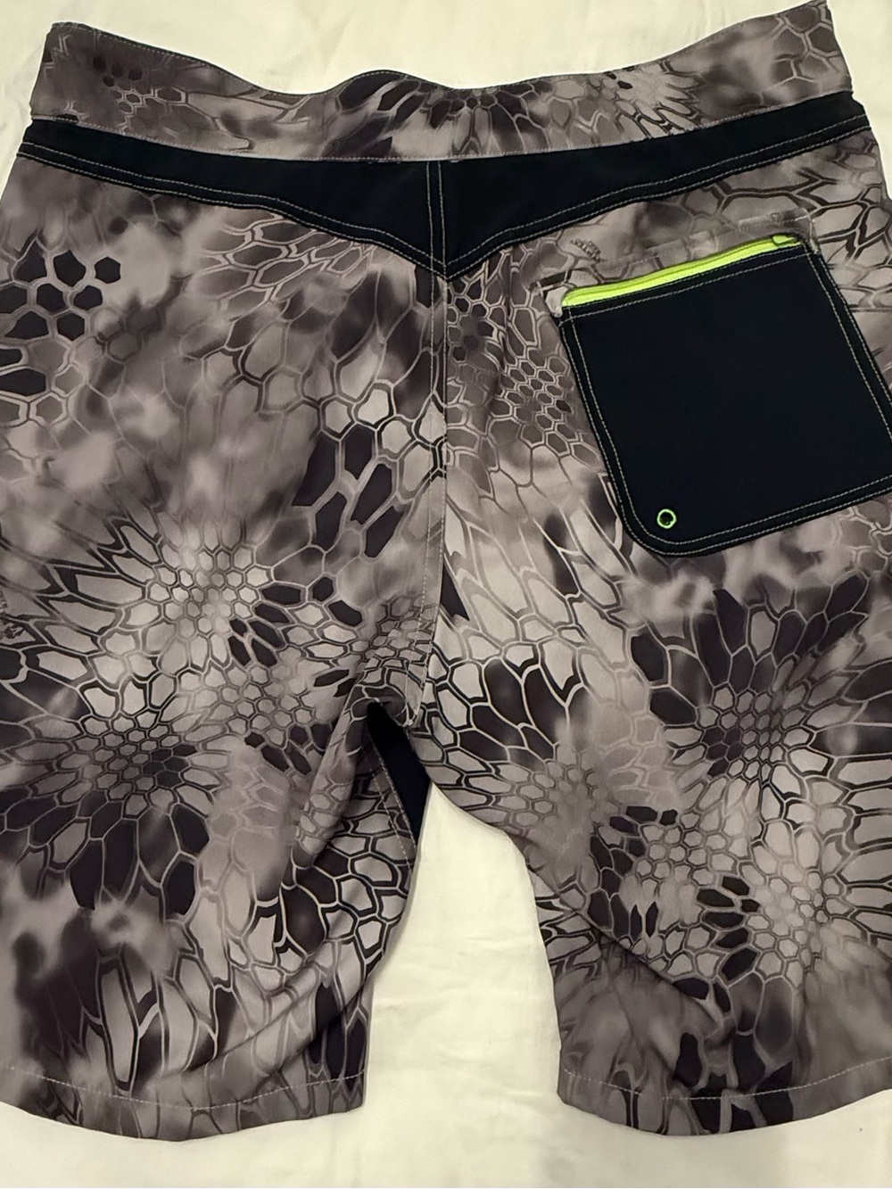 Huk Gray Camo Board Shorts with Neon Green Drawcord - Picture 3 of 3